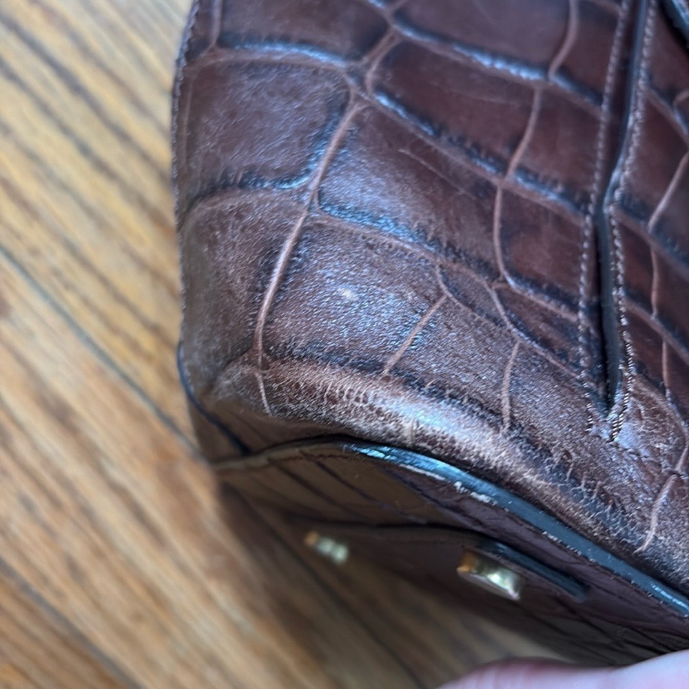 Massimo Dutti Cinch Closure‎ Leather Shoulder Bag Crocodile Texture Brown - Picture 11 of 16